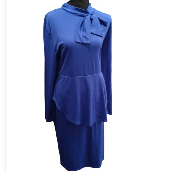 chinese dress ladies Self-Portrait - Blue Peplum Knit Midi Dress